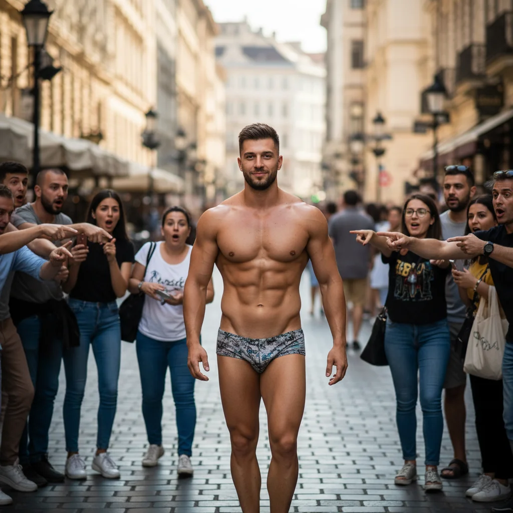 Alin Borcan a șocat strada îmbrăcat doar în bikini