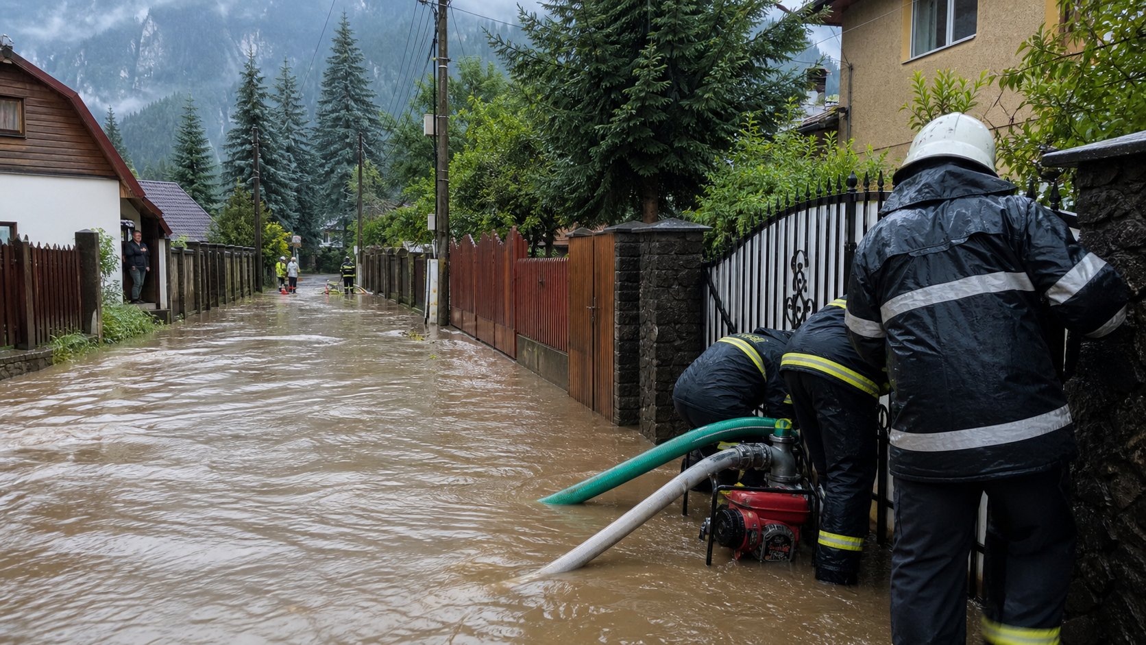 Bușteni sub ape după ruperea de nori: intervenții, gospodării inundate și trafic afectat pe DN1