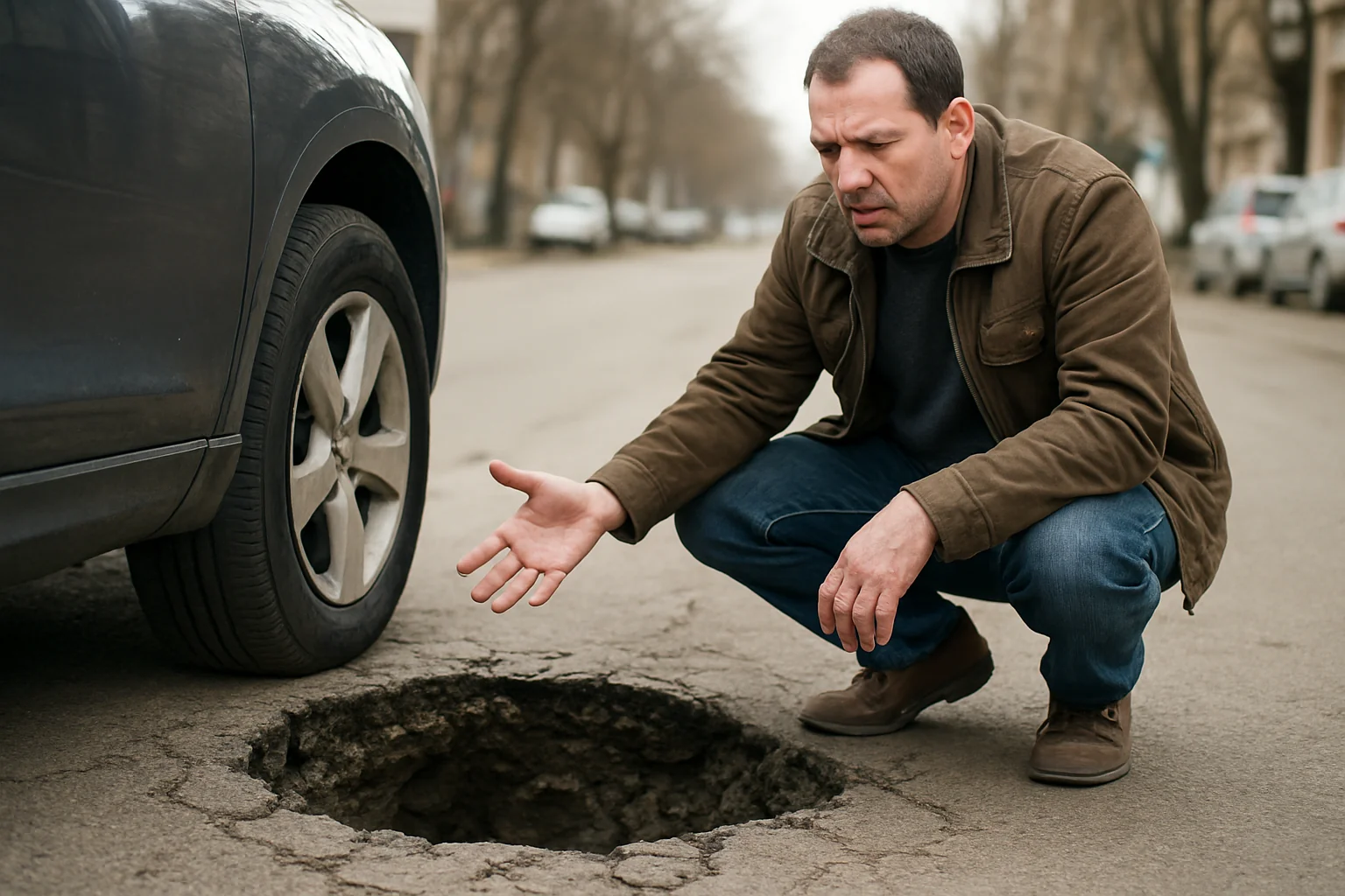 Groapă-capcană în Ploiești distruge anvelopa unui șofer