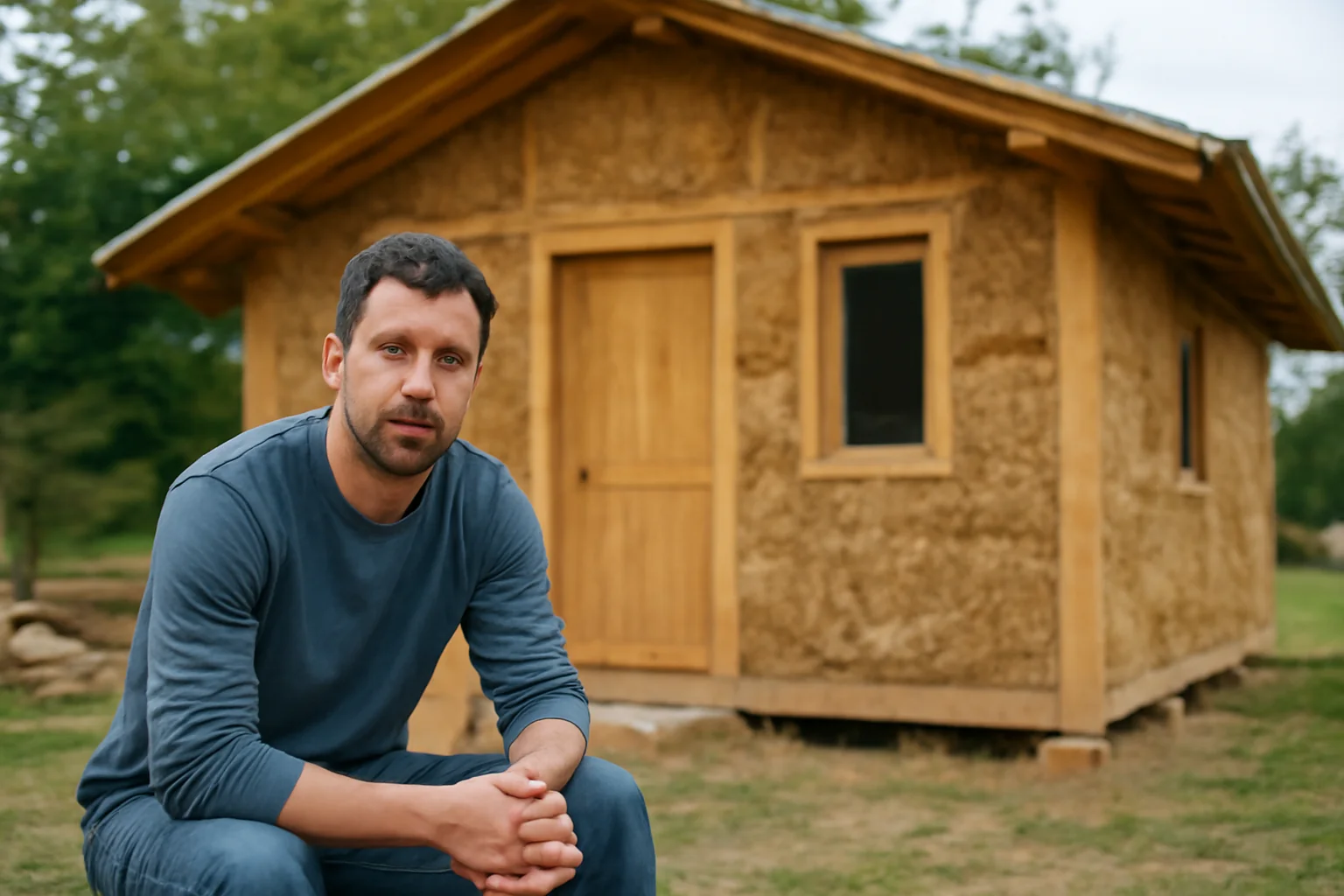 Renunță la birou și își construiește o căsuță din paie